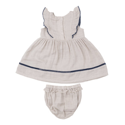 Ruffle Dress With Trim - Oatmeal Solid Muslin - Angel Dear