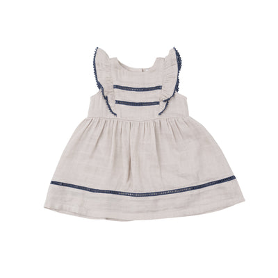 Ruffle Dress With Trim - Oatmeal Solid Muslin by Angel Dear