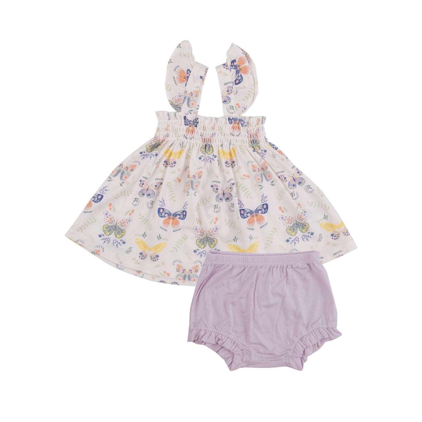 Ruffle Strap Smocked Top And Diaper Cover - Botany Butterflies-Angel Dear