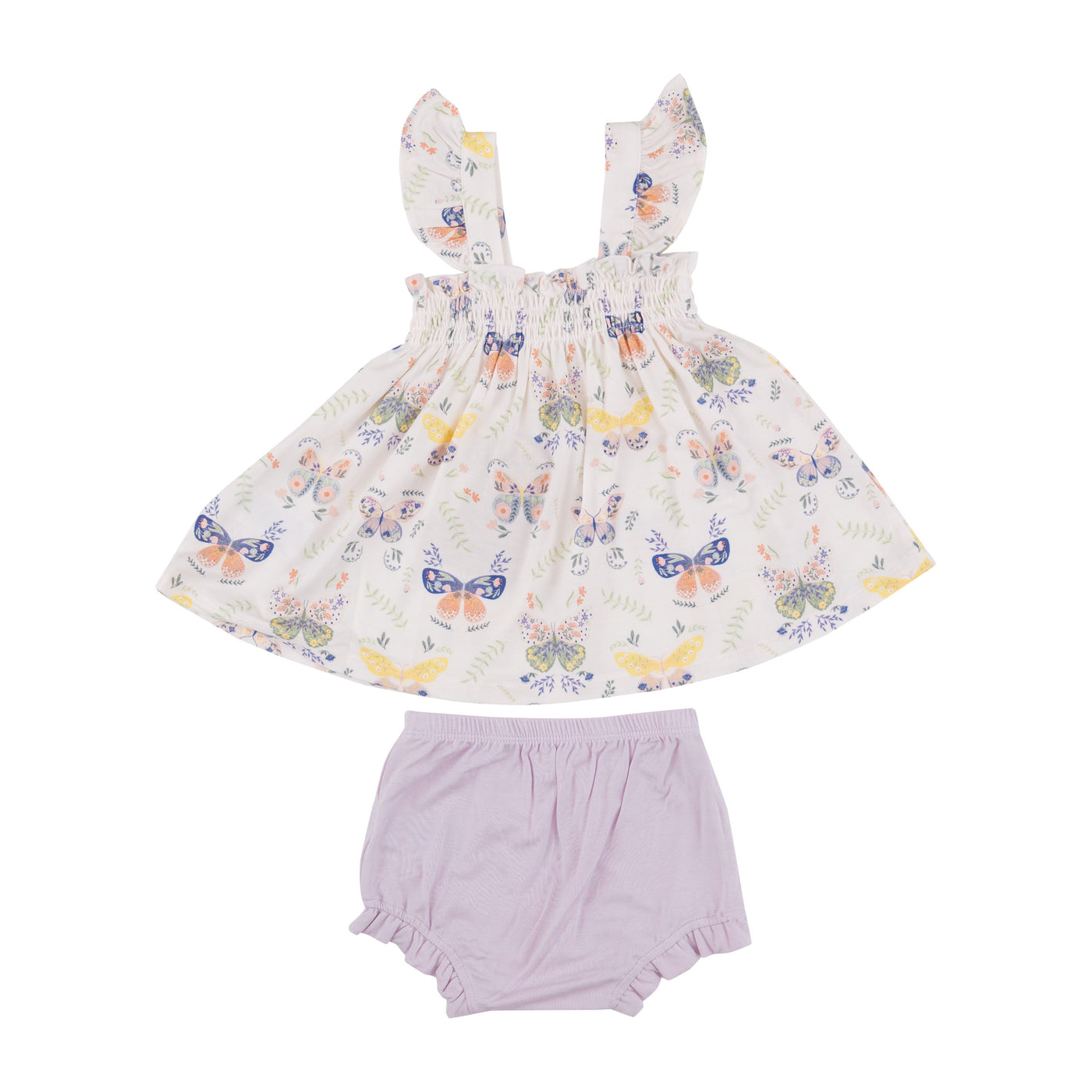 Ruffle Strap Smocked Top And Diaper Cover - Botany Butterflies-Angel Dear