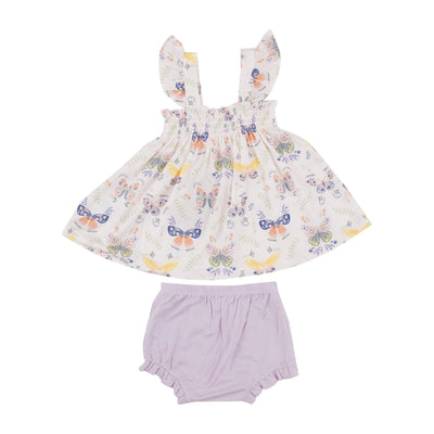 Ruffle Strap Smocked Top And Diaper Cover - Botany Butterflies-Angel Dear