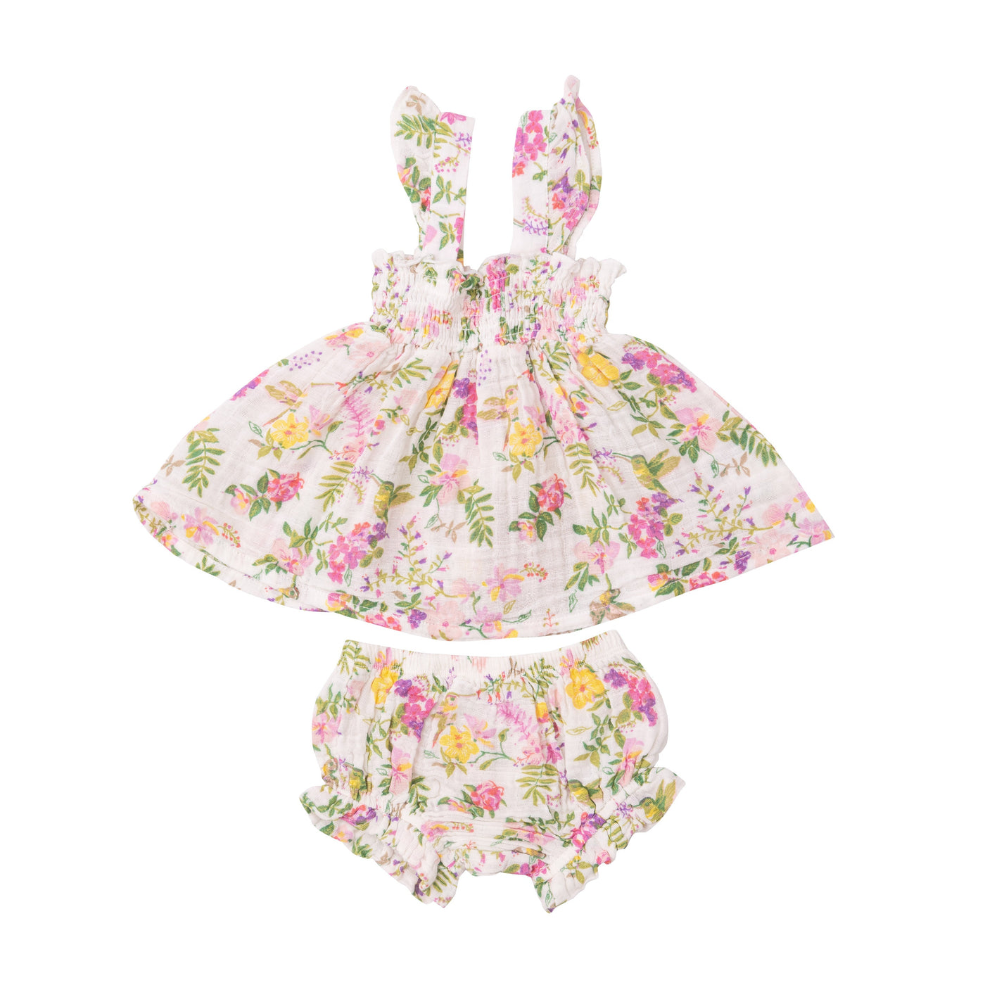 Ruffle Strap Smocked Top And Diaper Cover - Cute Hummingbirds-Angel Dear