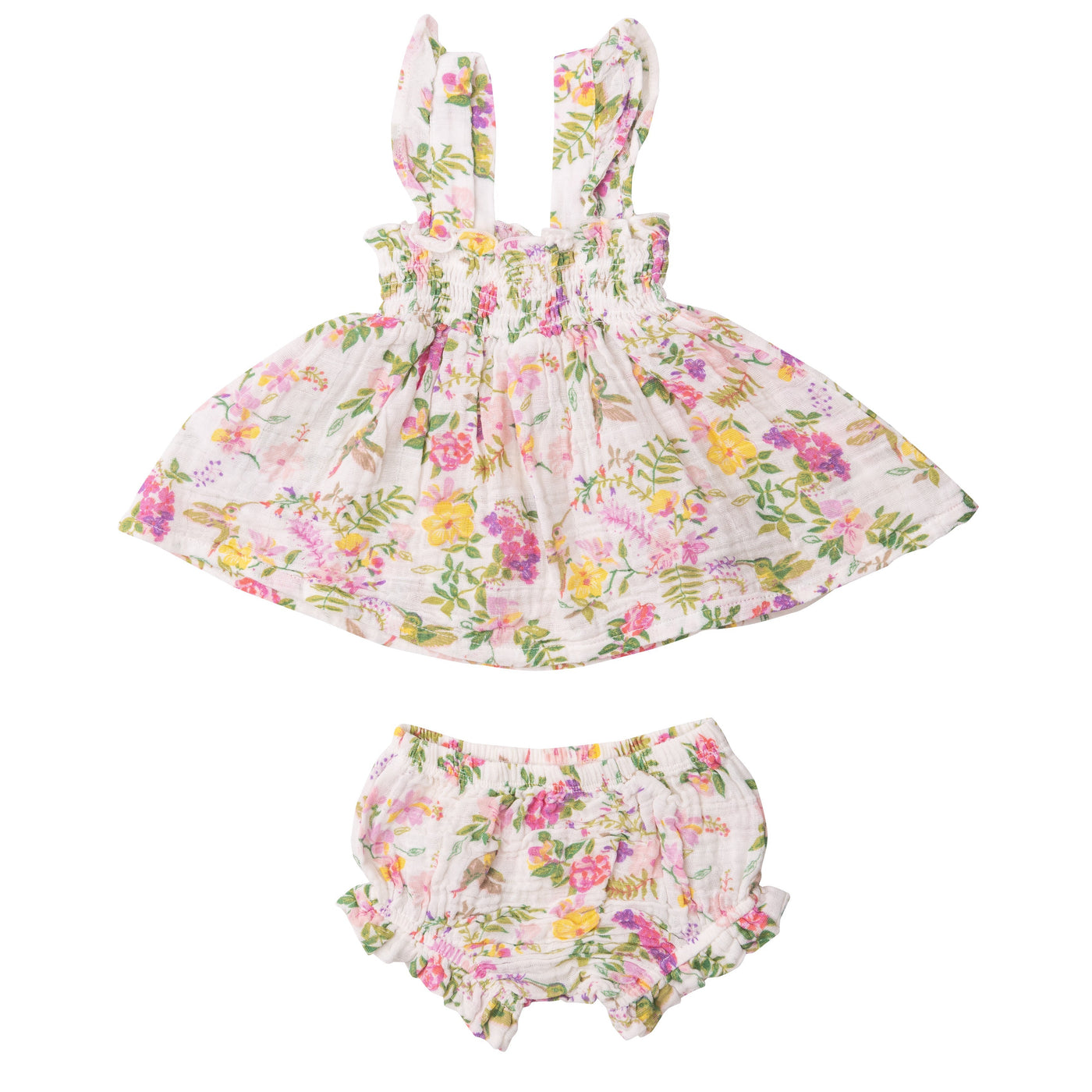Ruffle Strap Smocked Top And Diaper Cover - Cute Hummingbirds - Angel Dear