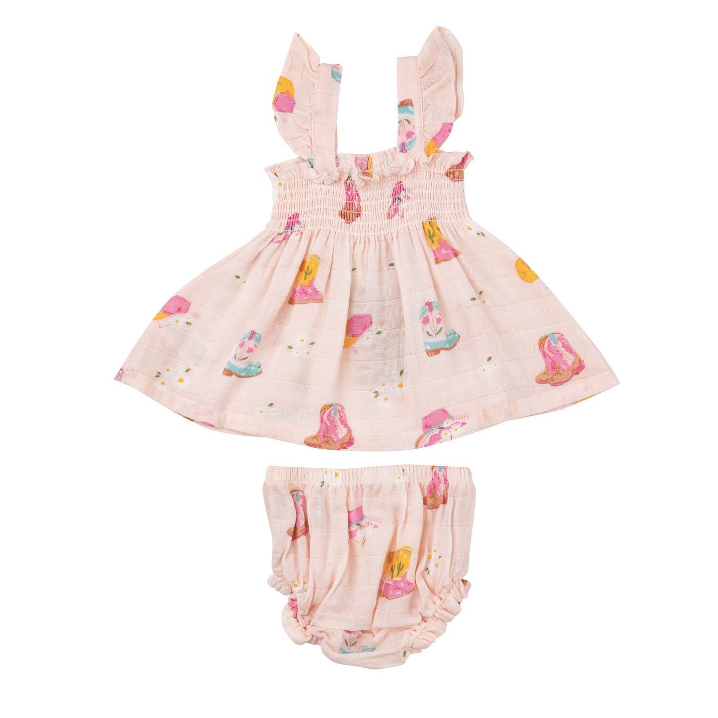 Ruffle Strap Smocked Top And Diaper Cover - Daisy Boots - Angel Dear