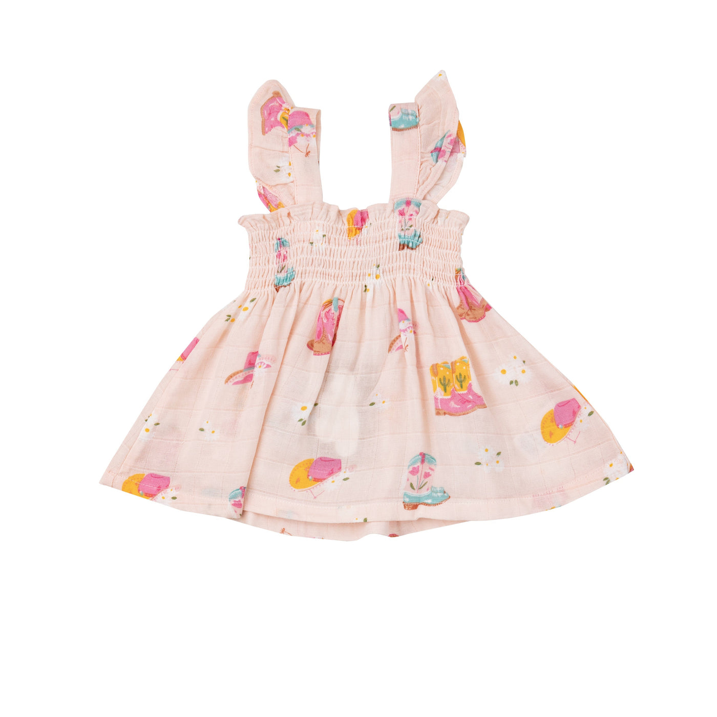 Ruffle Strap Smocked Top And Diaper Cover - Daisy Boots - Angel Dear