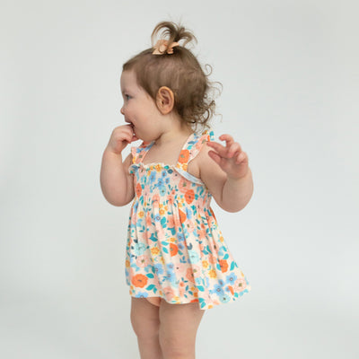 Ruffle Strap Smocked Top And Diaper Cover - Flower Cart by Angel Dear