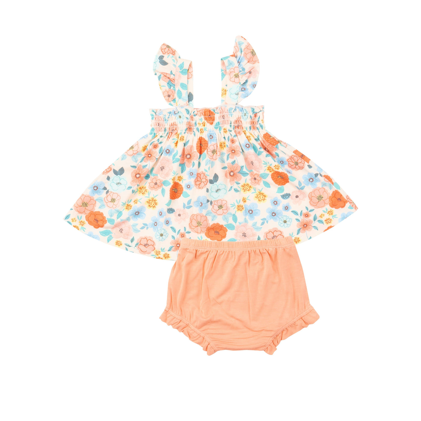 Ruffle Strap Smocked Top And Diaper Cover - Flower Cart by Angel Dear