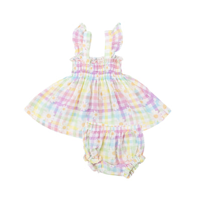 Ruffle Strap Smocked Top And Diaper Cover - Gingham Daisy - Angel Dear