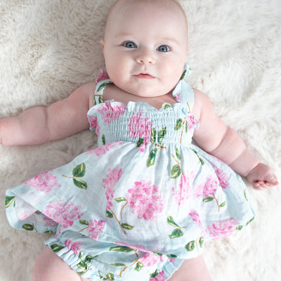 Ruffle Strap Smocked Top And Diaper Cover - Hydrangeas by Angel Dear