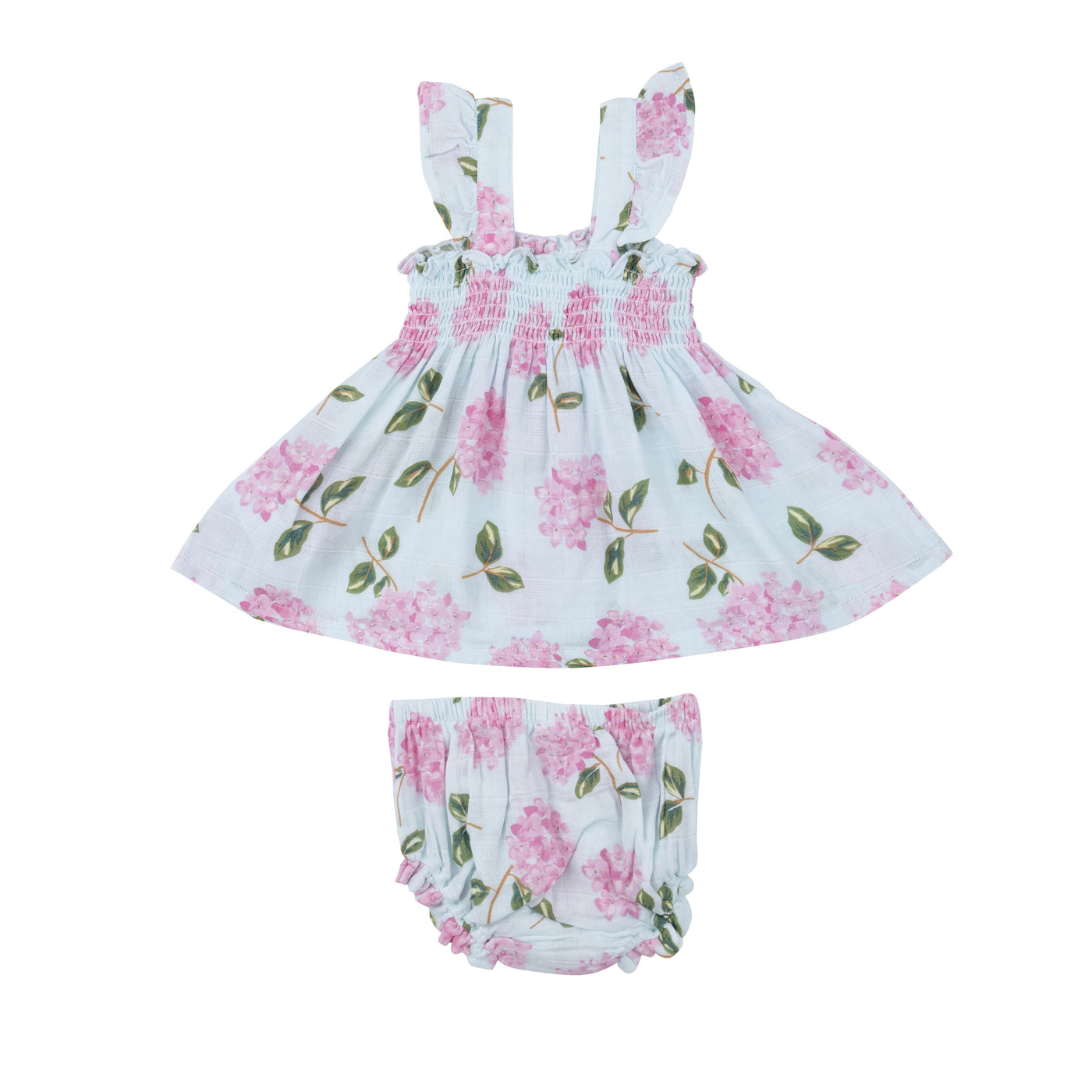 Ruffle Strap Smocked Top And Diaper Cover - Hydrangeas - Angel Dear