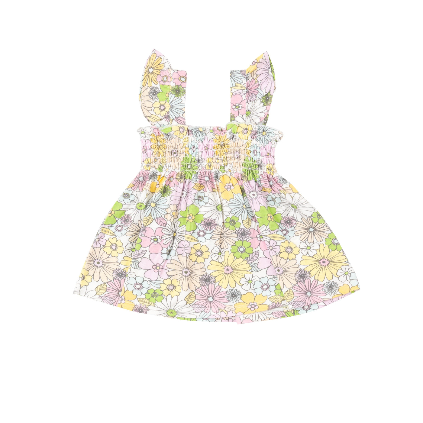 Ruffle Strap Smocked Top And Diaper Cover - Mixed Retro Floral-Angel Dear