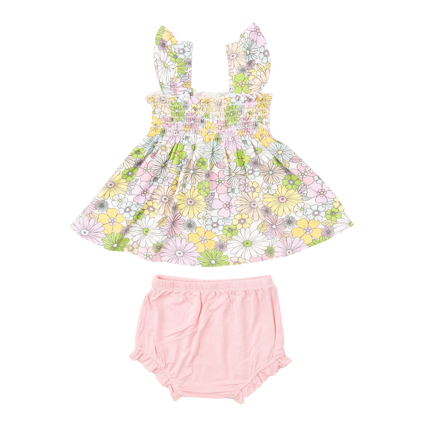 Ruffle Strap Smocked Top And Diaper Cover - Mixed Retro Floral by Angel Dear