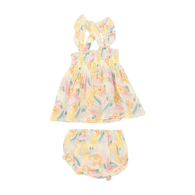 Ruffle Strap Smocked Top And Diaper Cover - Paris Bouquet - Angel Dear