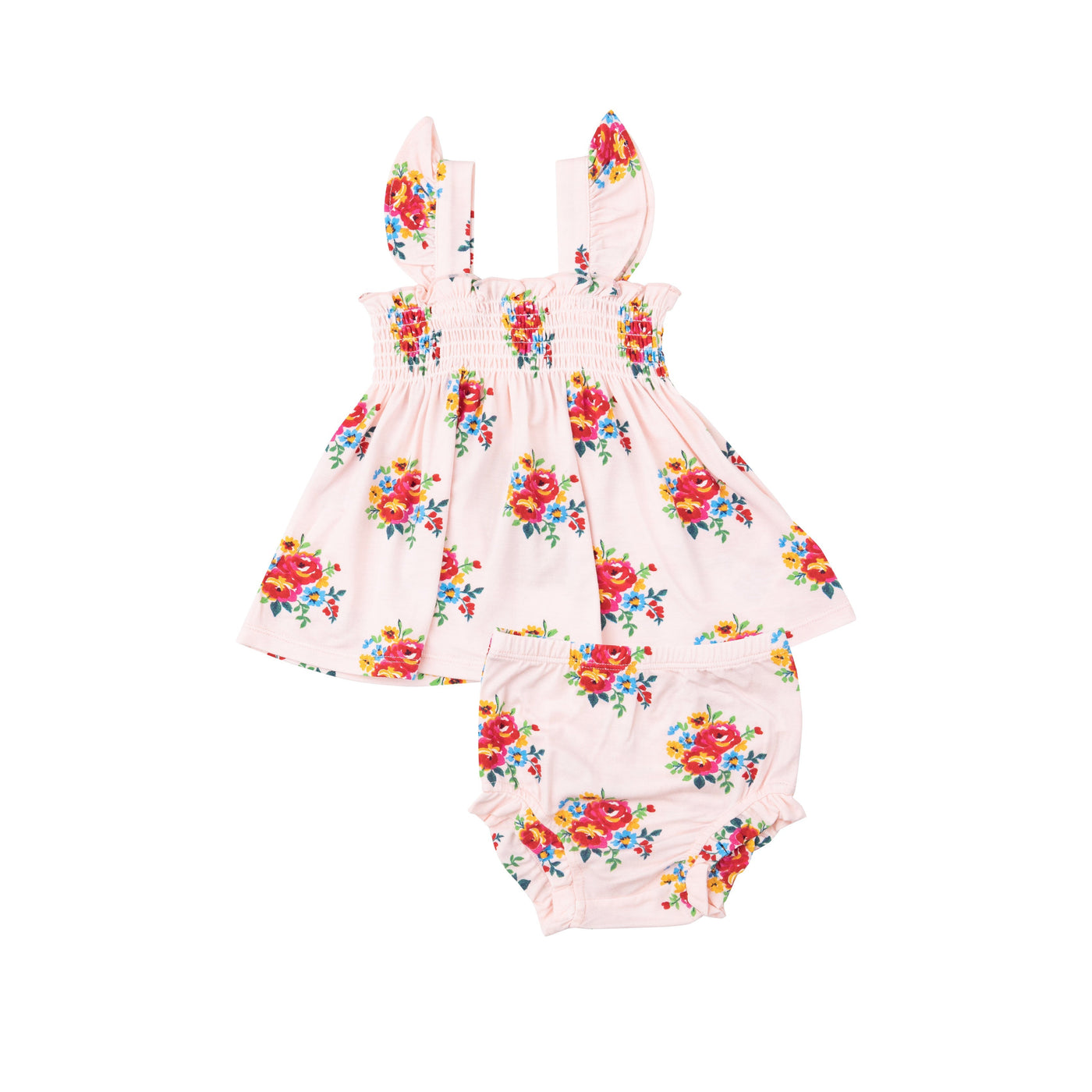 Ruffle Strap Smocked Top And Diaper Cover - Pretty Bouquets by Angel Dear