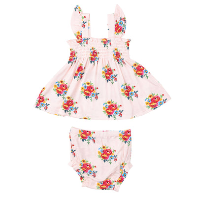 Ruffle Strap Smocked Top And Diaper Cover - Pretty Bouquets by Angel Dear