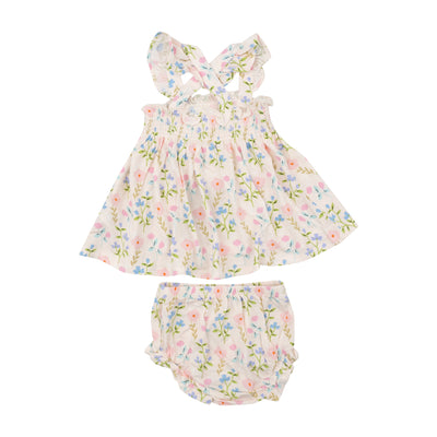 Ruffle Strap Smocked Top And Diaper Cover - Simple Pretty Floral by Angel Dear