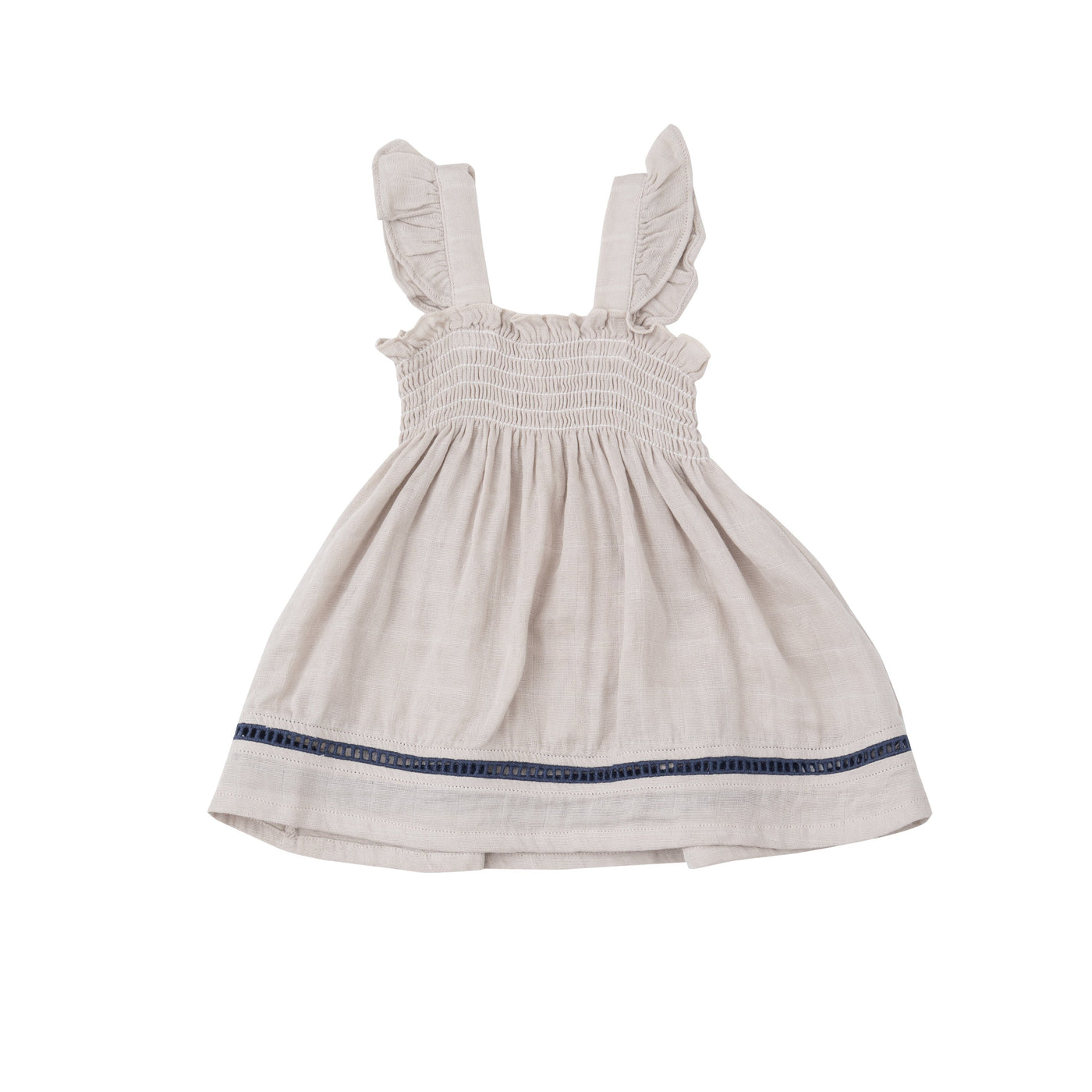 Ruffle Strap Smocked Top And Diaper Cover With Trim - Oatmeal Solid Muslin - Angel Dear