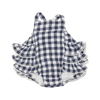 Ruffle Sunsuit - Gingham Navy by Angel Dear