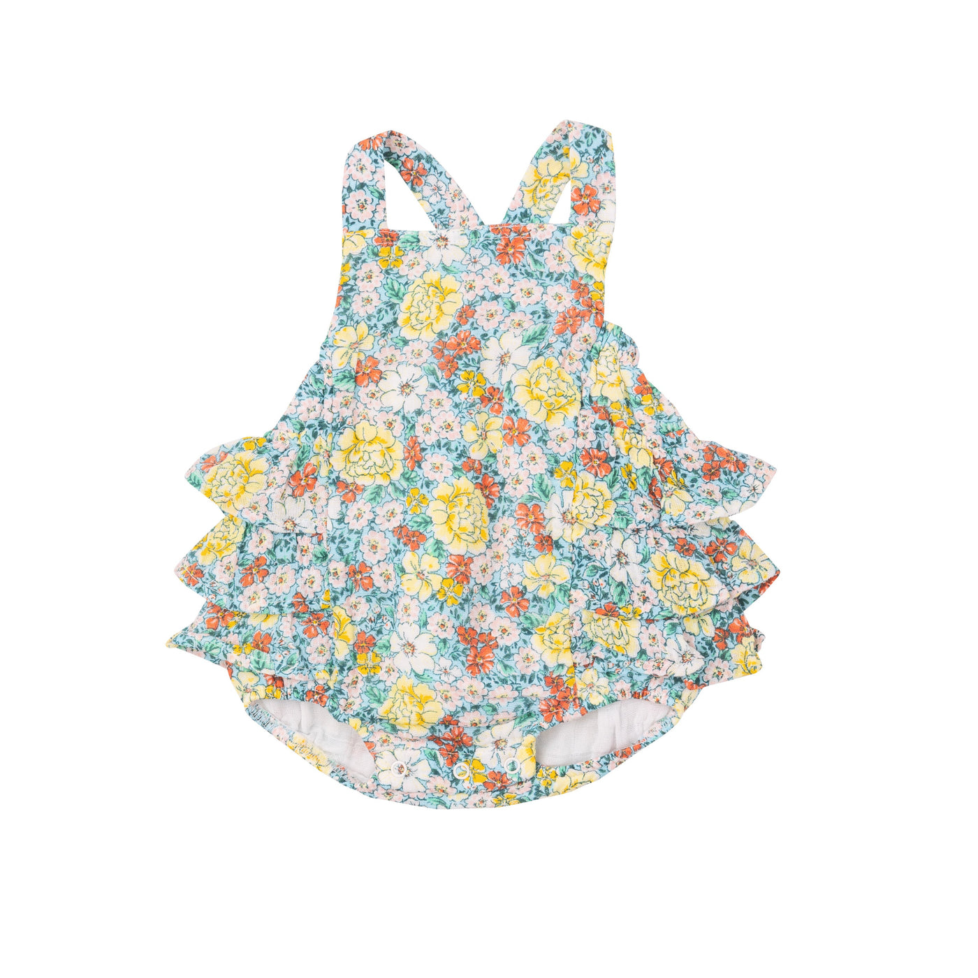 Ruffle Sunsuit - Golden Peony Floral-Angel Dear