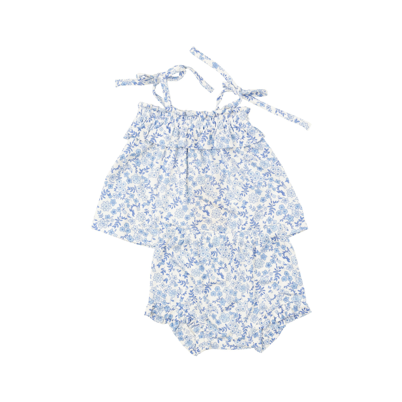 Ruffle Top & Bloomer - Blue Calico Floral-Angel Dear