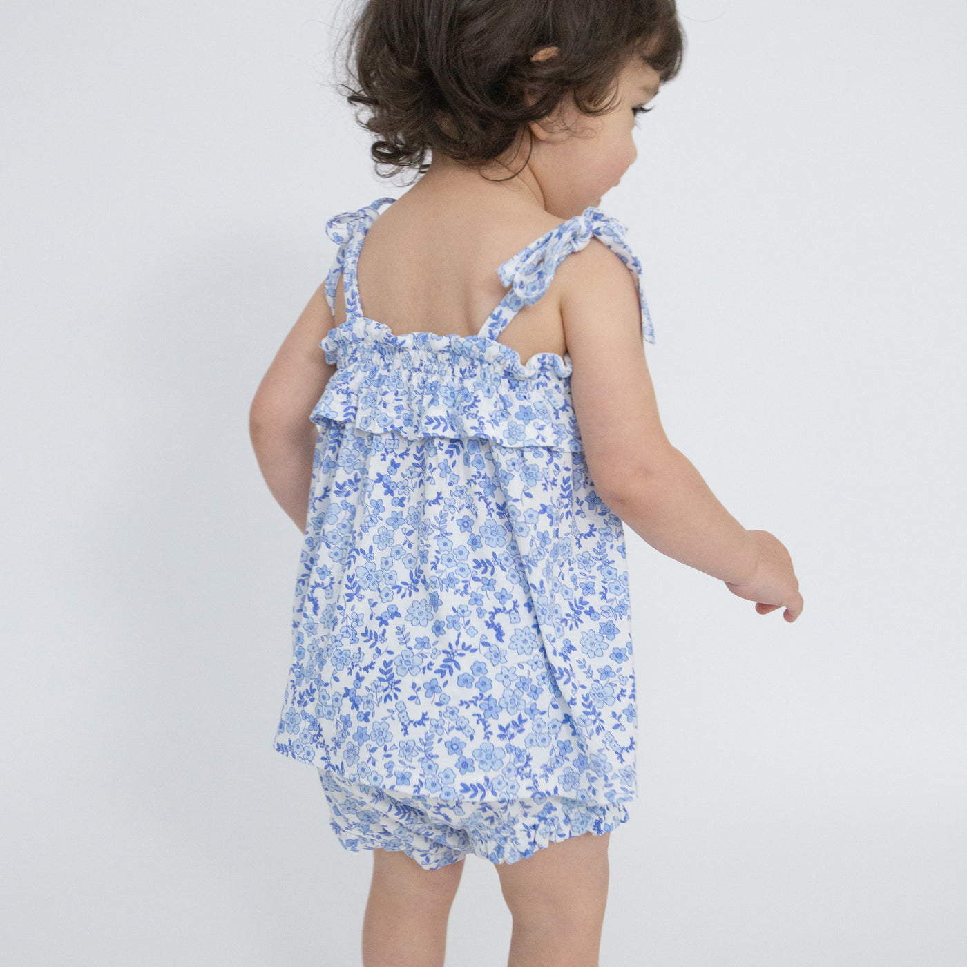 Ruffle Top & Bloomer - Blue Calico Floral-Angel Dear