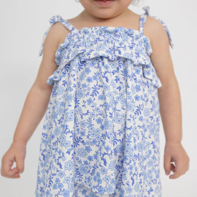 Ruffle Top & Bloomer - Blue Calico Floral-Angel Dear