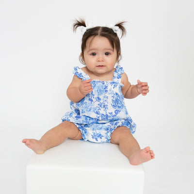 Ruffly Strap Top And Bloomer Set - Roses In Blue by Angel Dear