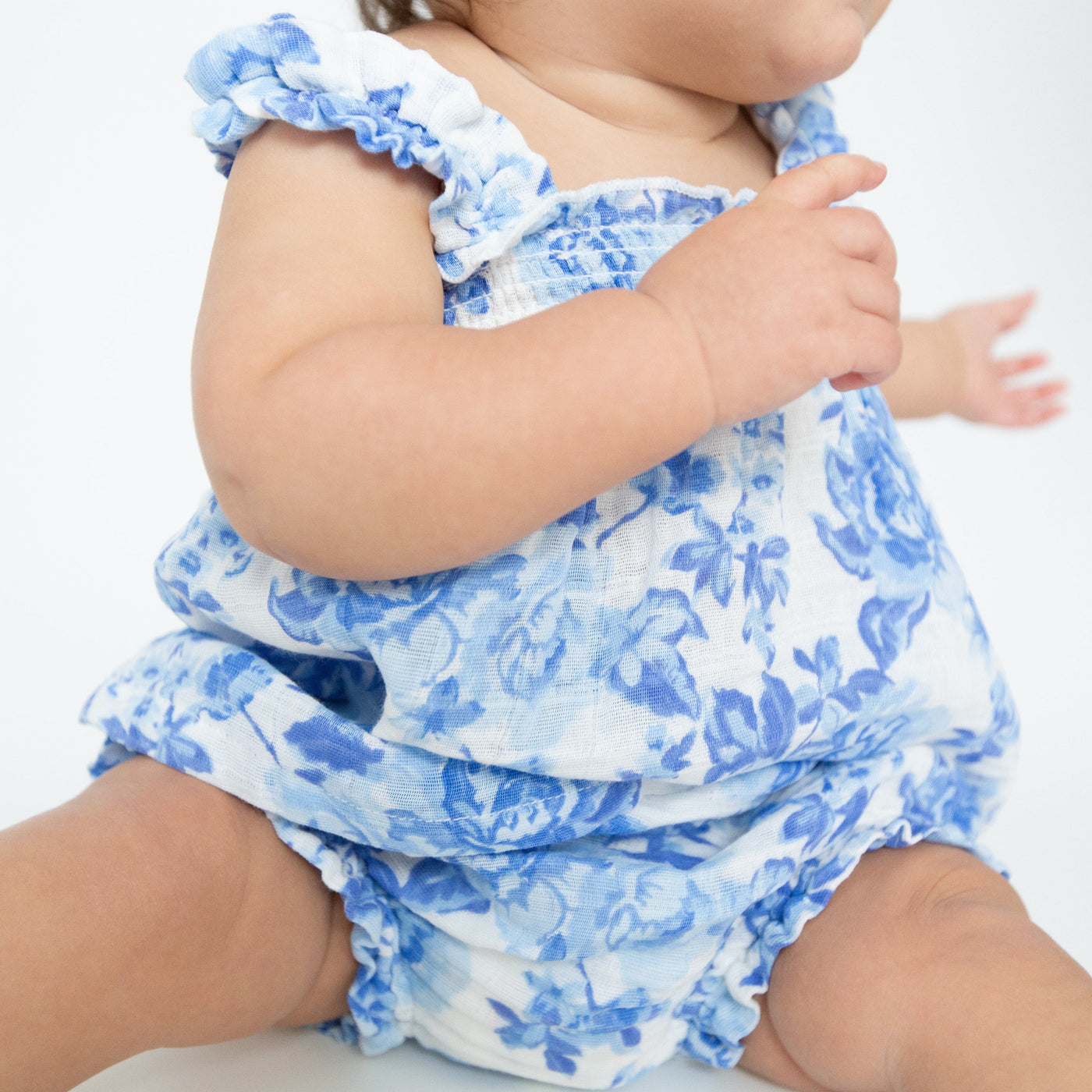 Ruffly Strap Top And Bloomer Set - Roses In Blue - Angel Dear