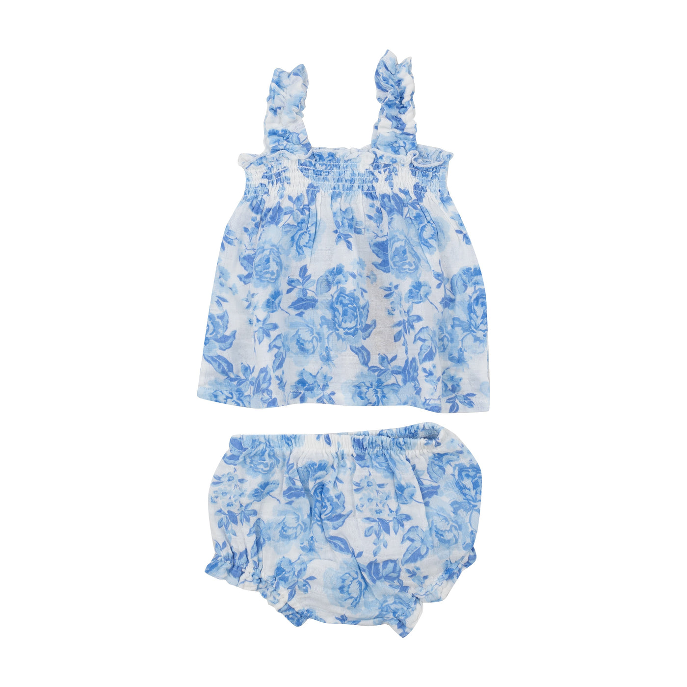 Ruffly Strap Top And Bloomer Set - Roses In Blue - Angel Dear