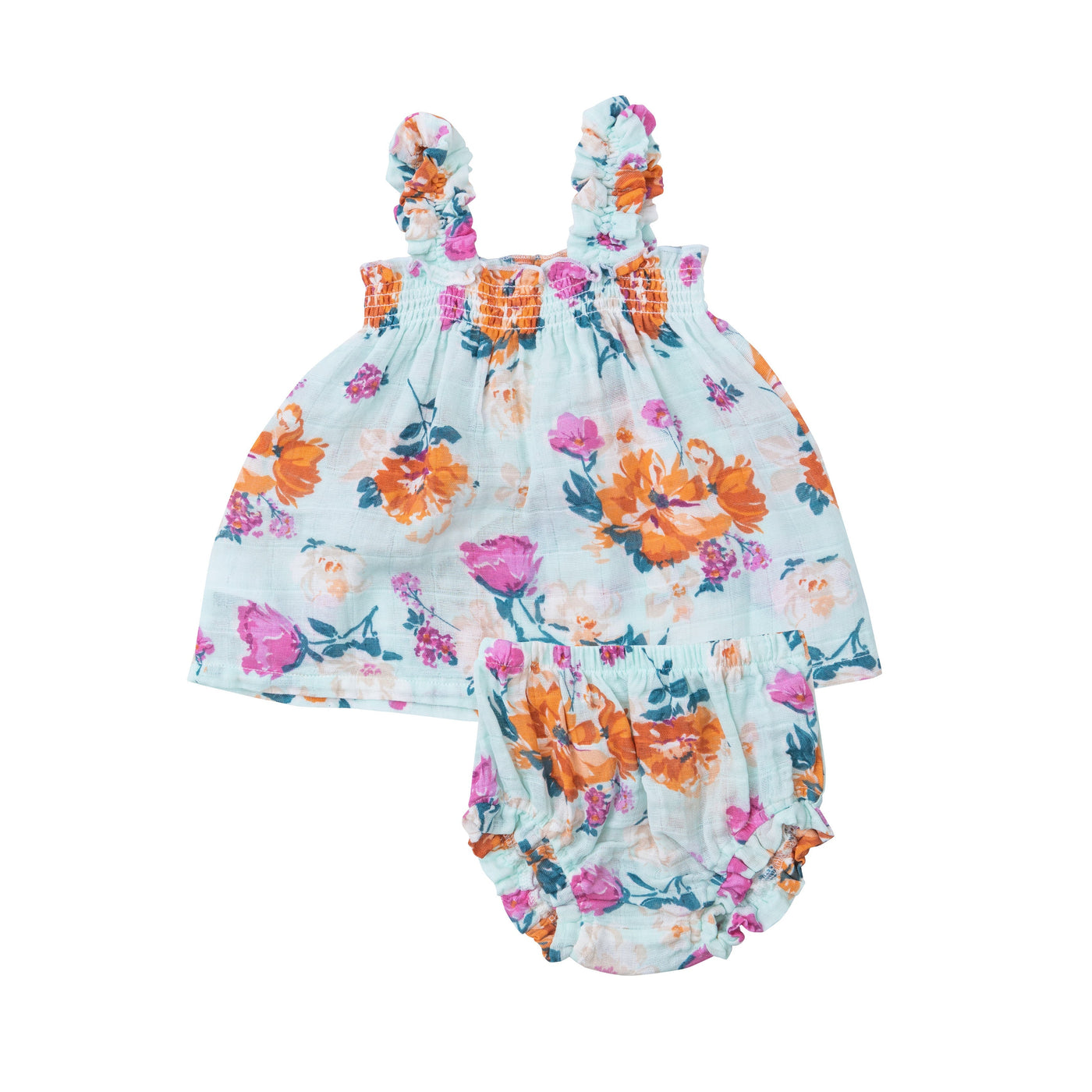 Ruffly Strap Top + Bloomer Set - Soft Petals Floral - Angel Dear