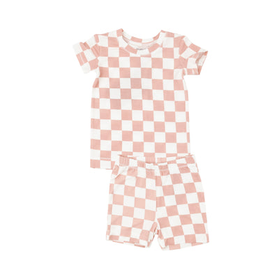 Short Lounge Wear Set - Checkerboard Pink - Angel Dear