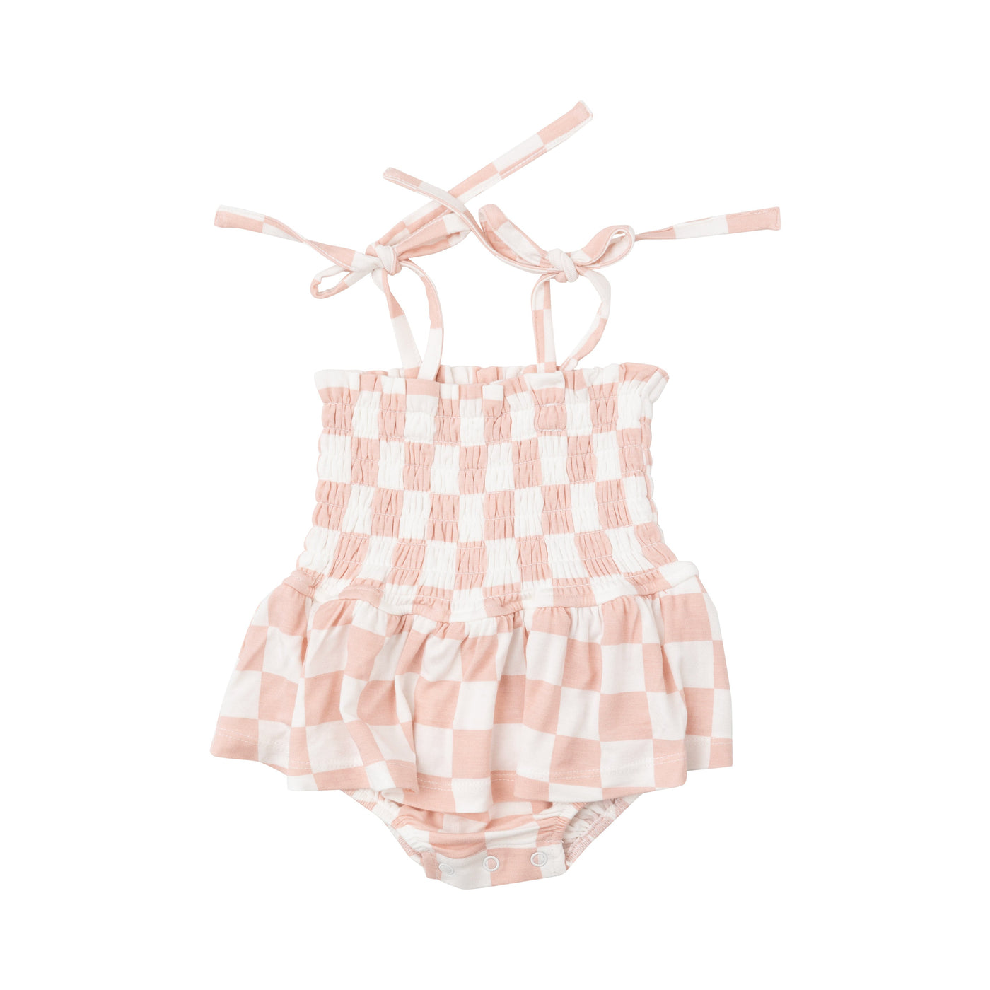 Smocked Bubble W/ Skirt - Checkerboard Pink-Angel Dear