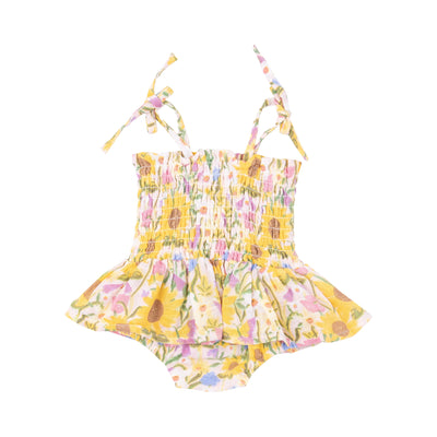 Smocked Bubble W/ Skirt - Sunflower Dream Floral - Angel Dear