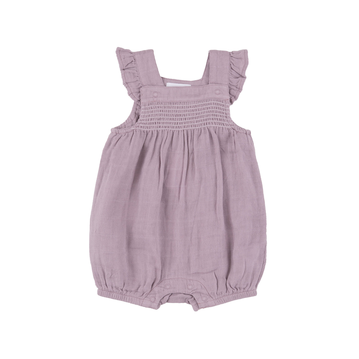 Smocked Front Overall Shortie - Dusty Lavender Solid Muslin by Angel Dear