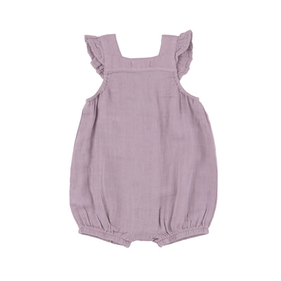 Smocked Front Overall Shortie - Dusty Lavender Solid Muslin by Angel Dear