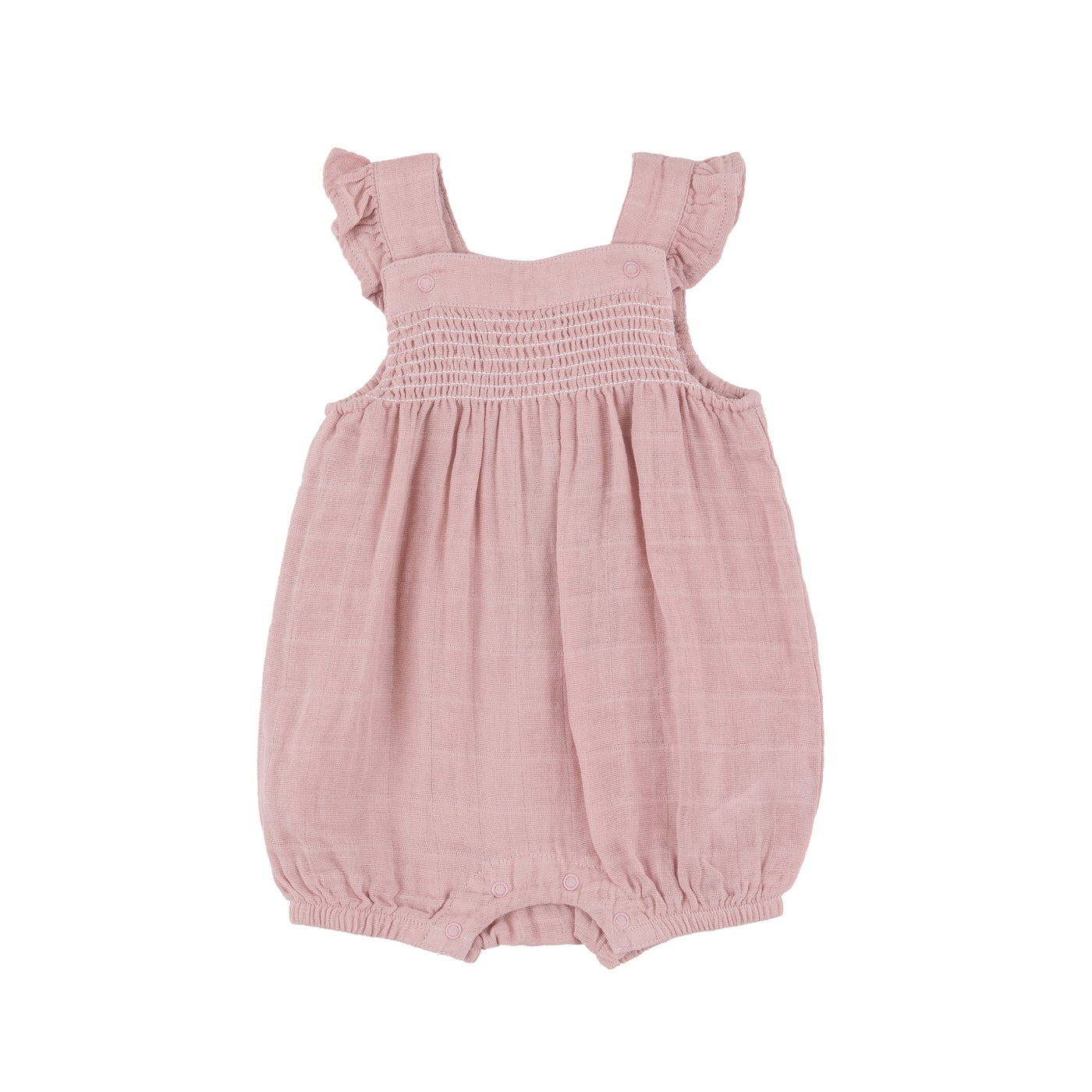 Smocked Front Overall Shortie - Dusty Pink Solid Muslin-Angel Dear