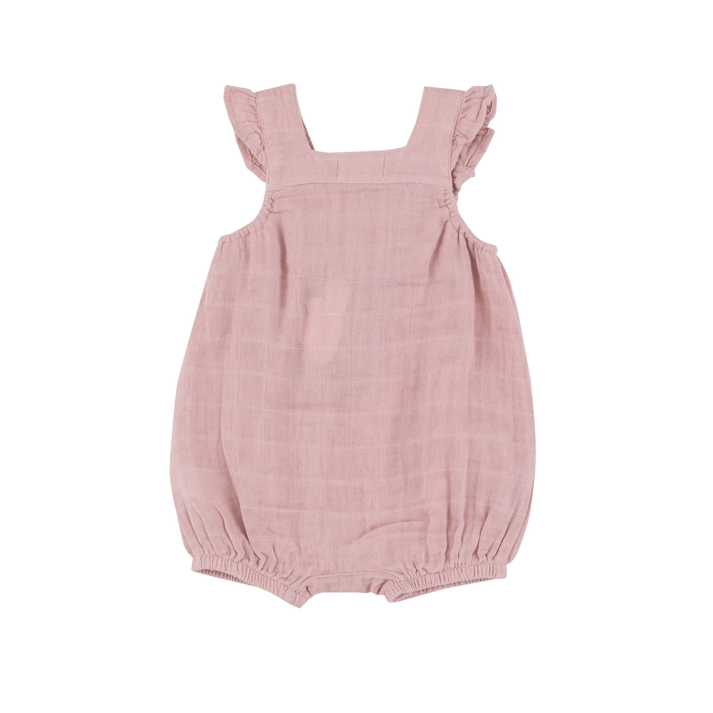 Smocked Front Overall Shortie - Dusty Pink Solid Muslin by Angel Dear