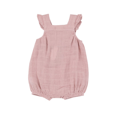 Smocked Front Overall Shortie - Dusty Pink Solid Muslin by Angel Dear