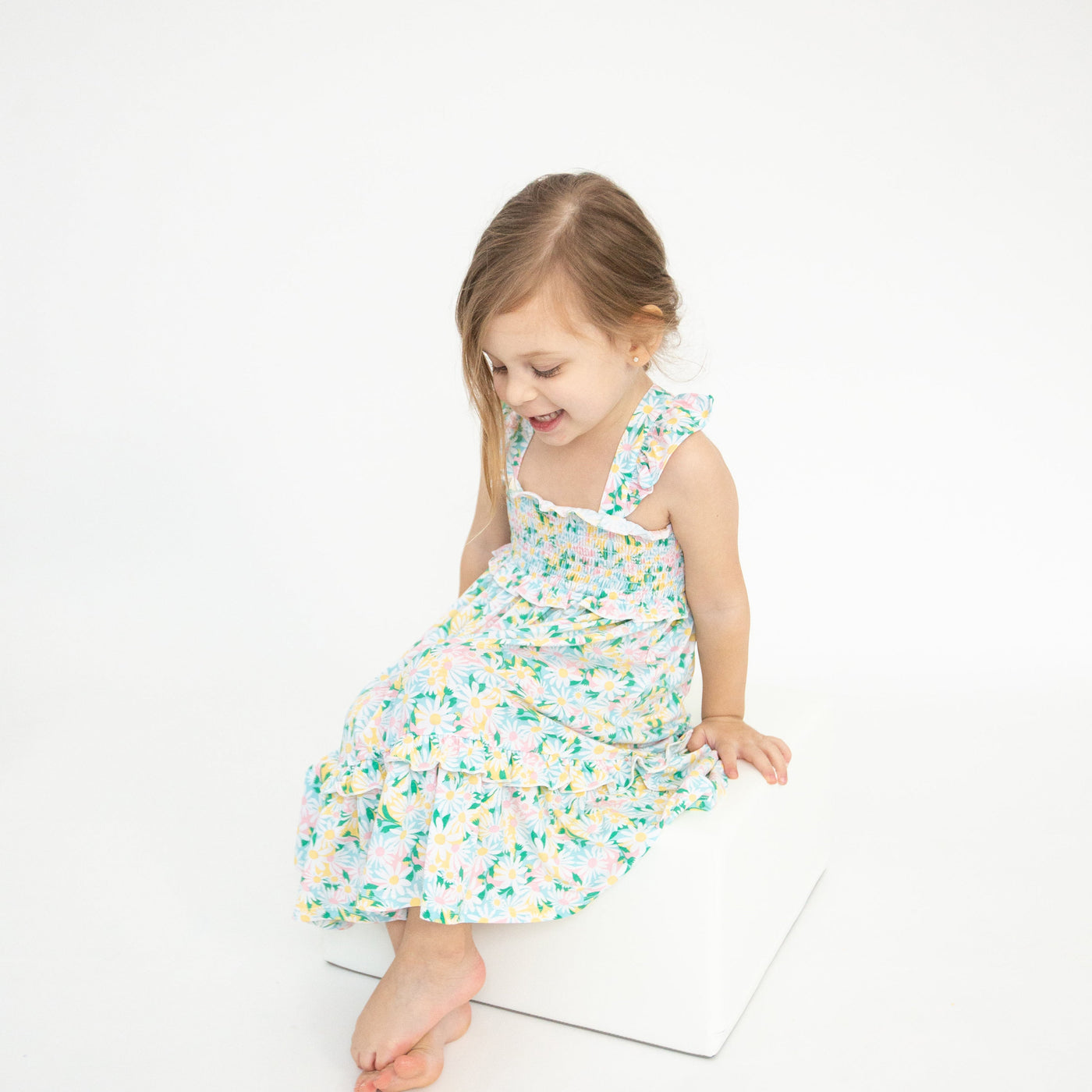 Smocked Ruffle Tiered Sundress - Color Fill Daisies - Angel Dear