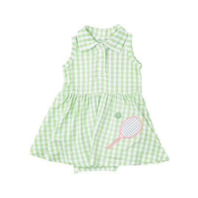 Tennis Tank Bodysuit Dress - Mini Gingham Green - Angel Dear