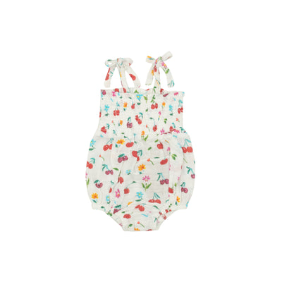 Tie Strap Smocked Bubble - Cherry by Angel Dear