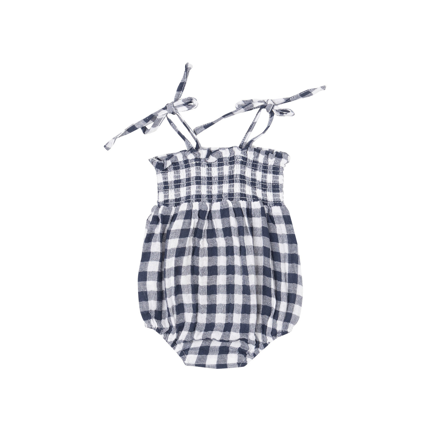 Tie Strap Smocked Bubble - Gingham Navy by Angel Dear