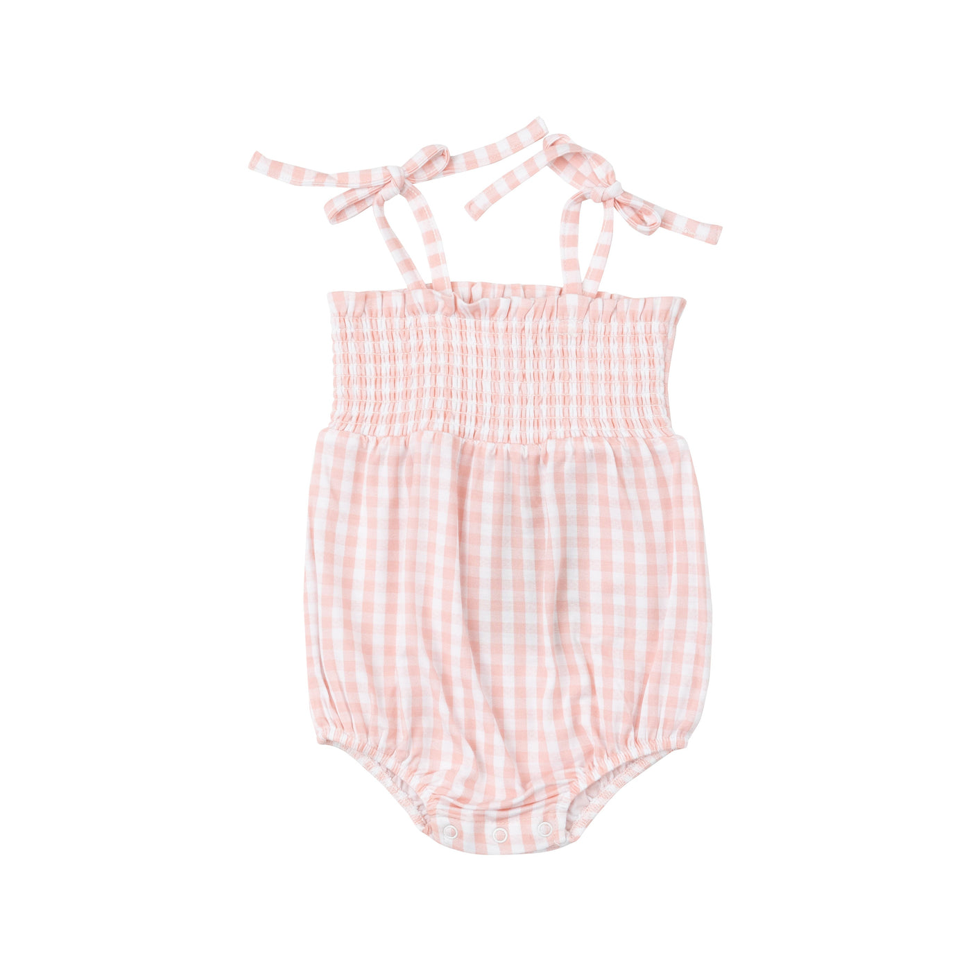 Tie Strap Smocked Bubble - Mini Gingham Pink by Angel Dear