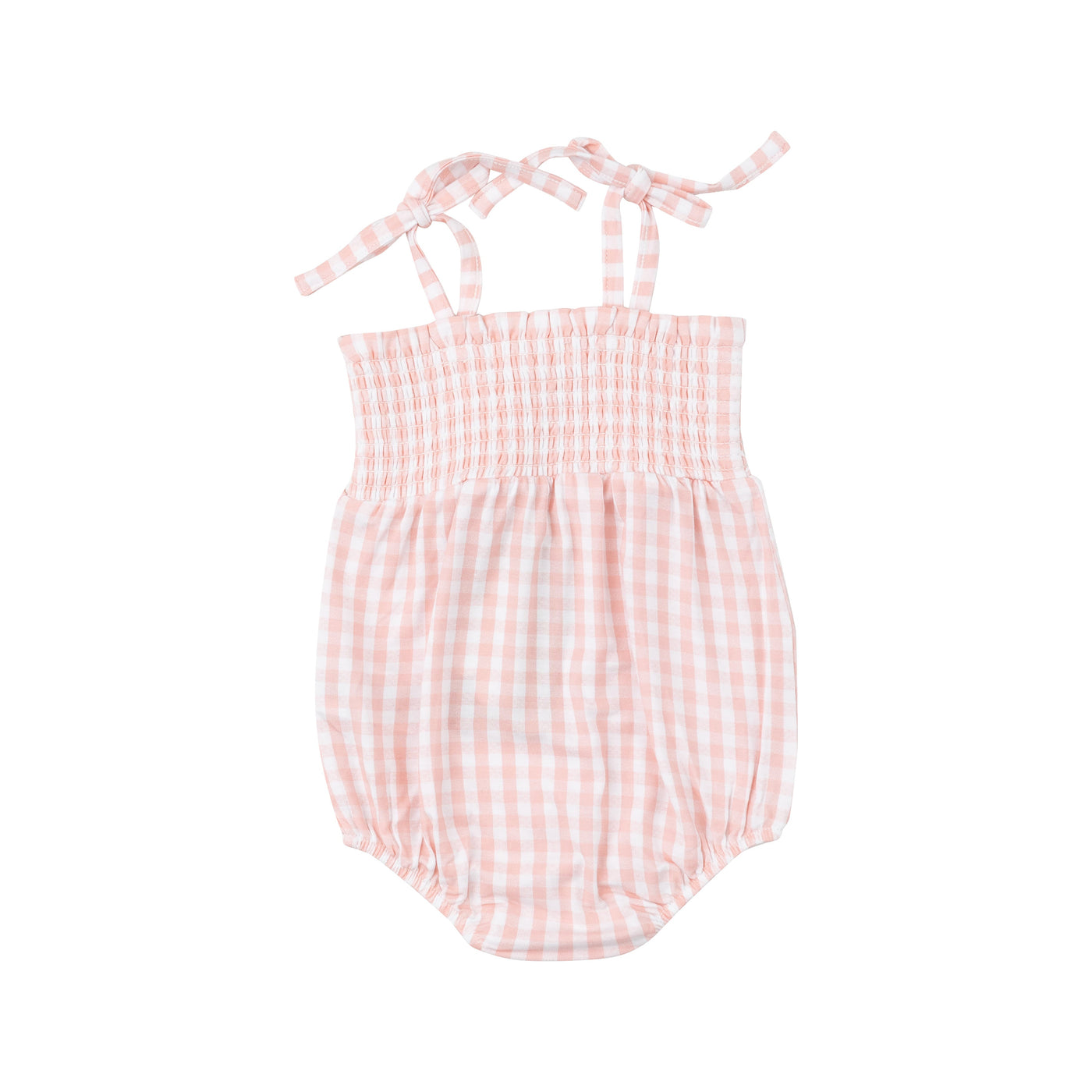 Tie Strap Smocked Bubble - Mini Gingham Pink by Angel Dear