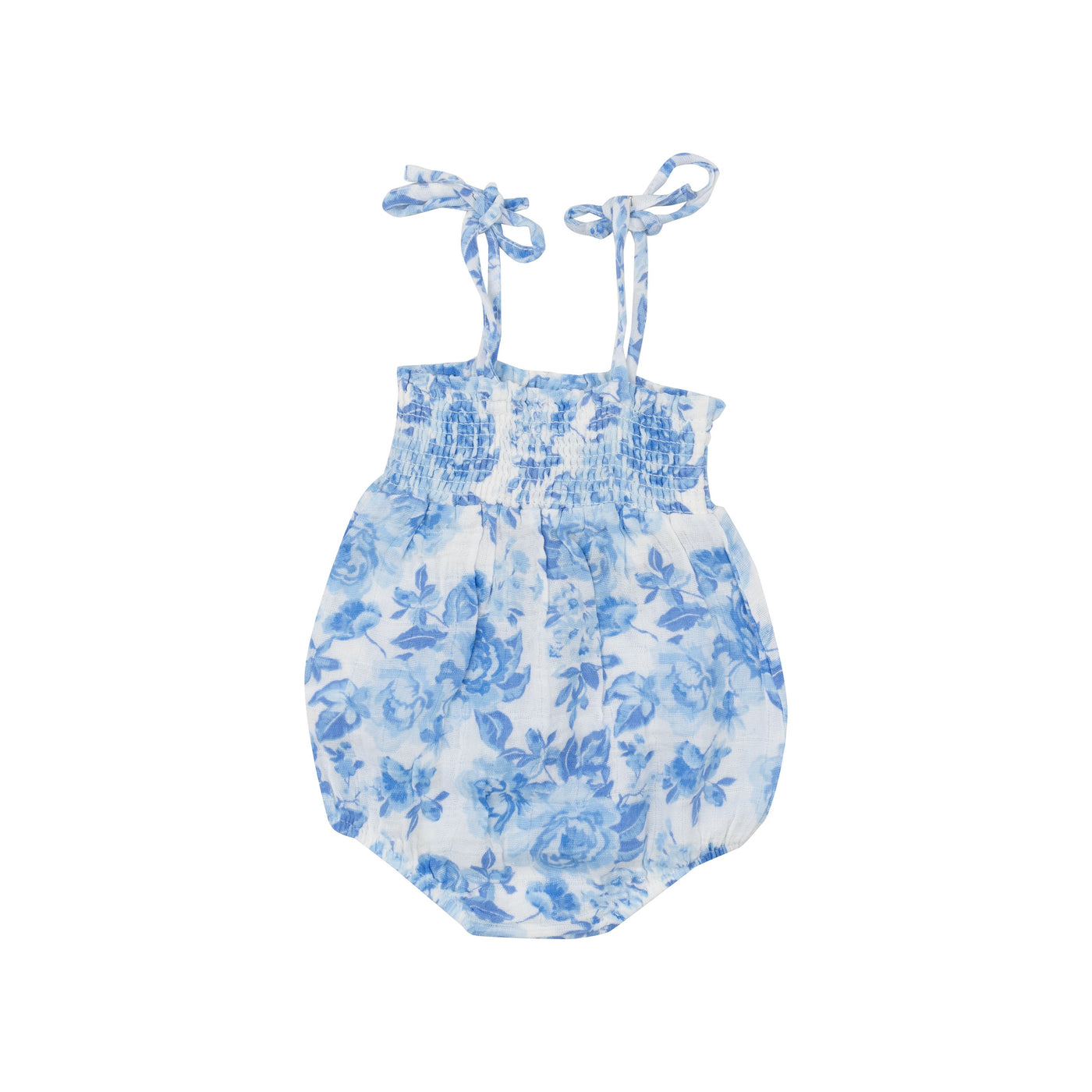 Tie Strap Smocked Bubble - Roses In Blue - Angel Dear