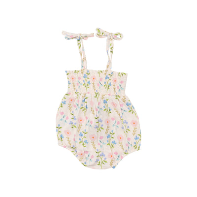 Tie Strap Smocked Bubble - Simple Pretty Floral-Angel Dear