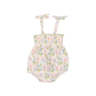 Tie Strap Smocked Bubble - Simple Pretty Floral-Angel Dear