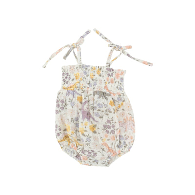 Tie Strap Smocked Bubble - Sweet Floral Dino - Angel Dear