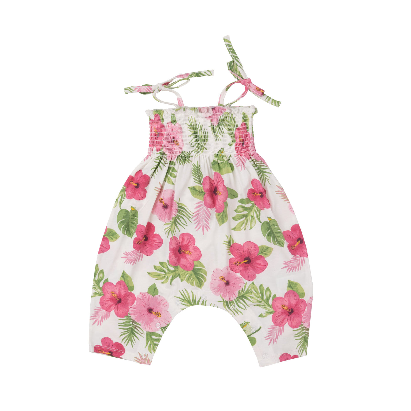 Tie Strap Smocked Romper - Hibiscus-Angel Dear