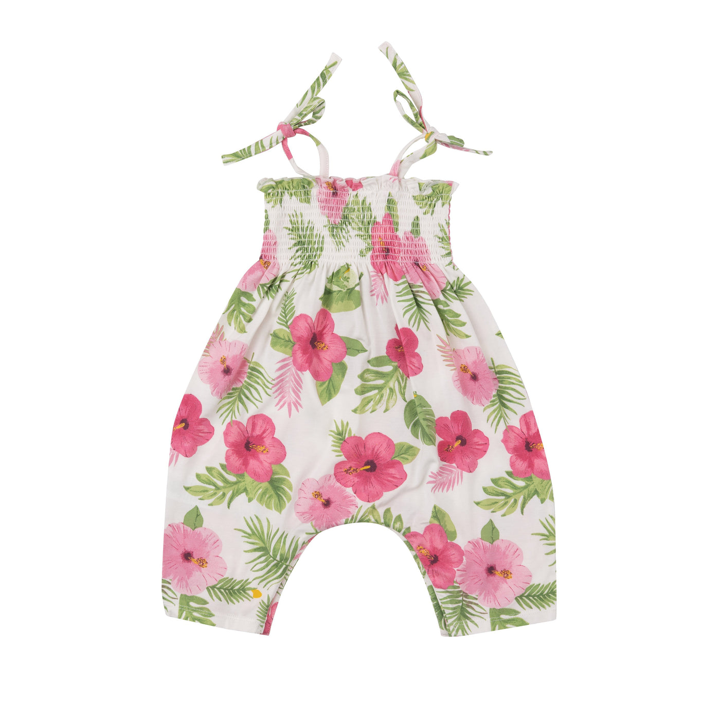 Tie Strap Smocked Romper - Hibiscus-Angel Dear